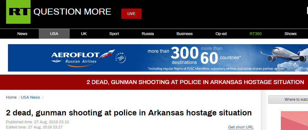 美国阿肯色州发生枪击 已致2人死亡局势无法控制
