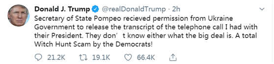 【蜗牛棋牌】特朗普准备公开与乌总统通话文字记录:我已授权