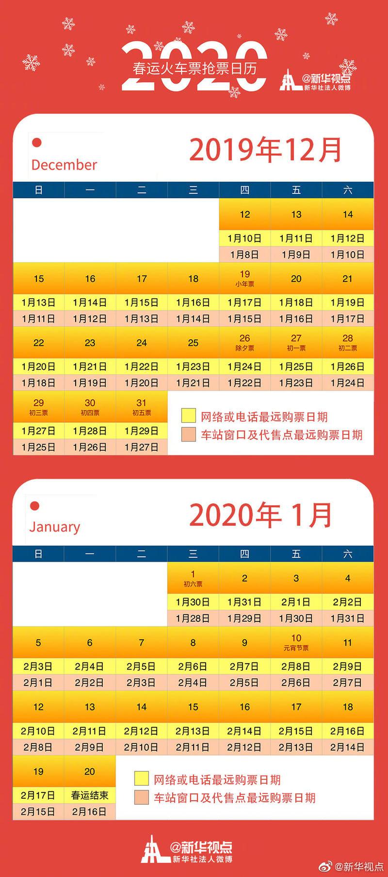 春运火车票明起抢购！购票日历请收好