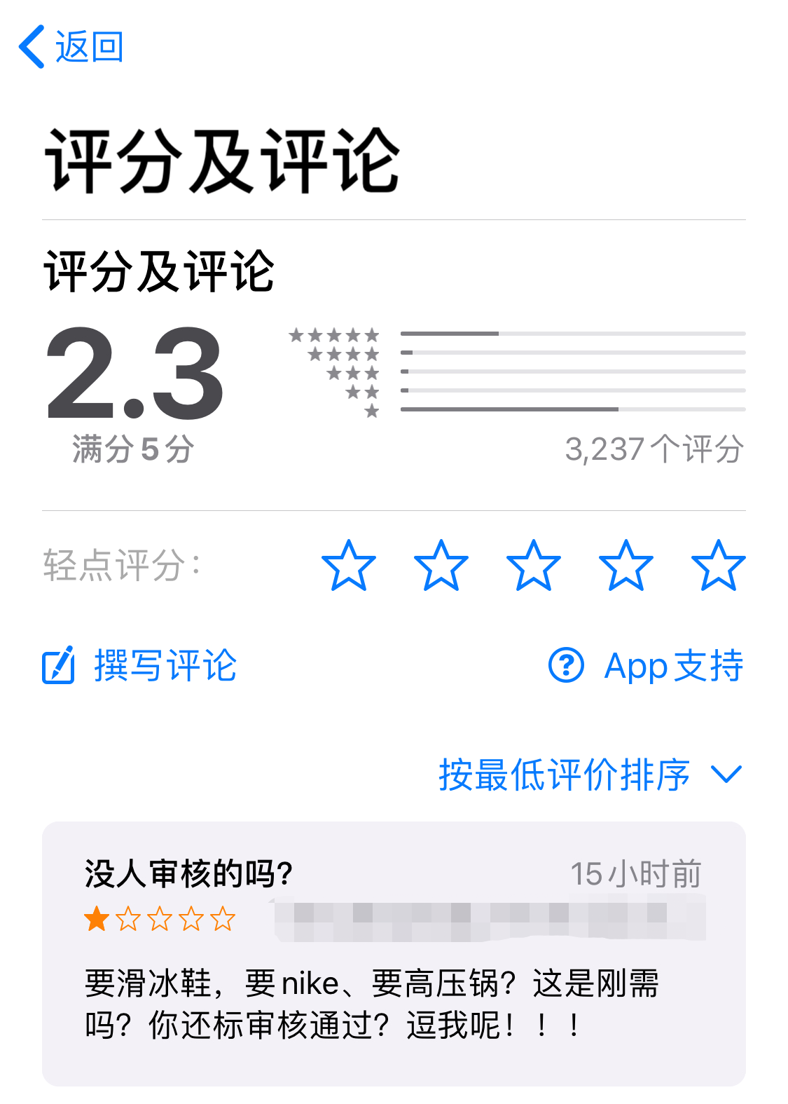 App Store上,“社会扶贫”App的评分仅为2.3分。网络截图
