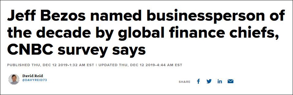 外媒调查：贝佐斯获10年内最佳商业领袖 马云第