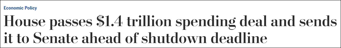 避免政府关门 美众院迅速通过1.4万亿美元支出法案