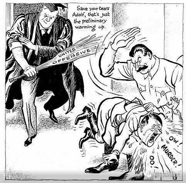 美国二战漫画  希特勒被斯大林打屁股了 打得哇哇叫