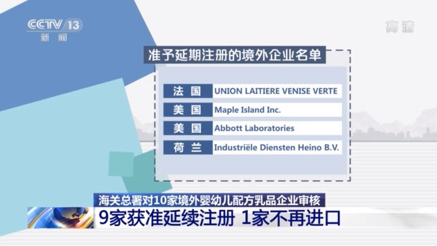 海关总署审核10家境外婴幼儿配方乳企:1家不再