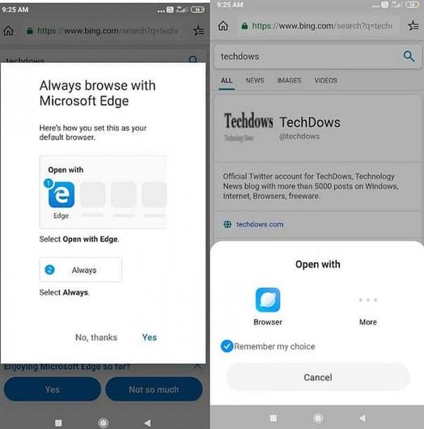 微软邀请Android用户将新版Edge作为默认浏览器