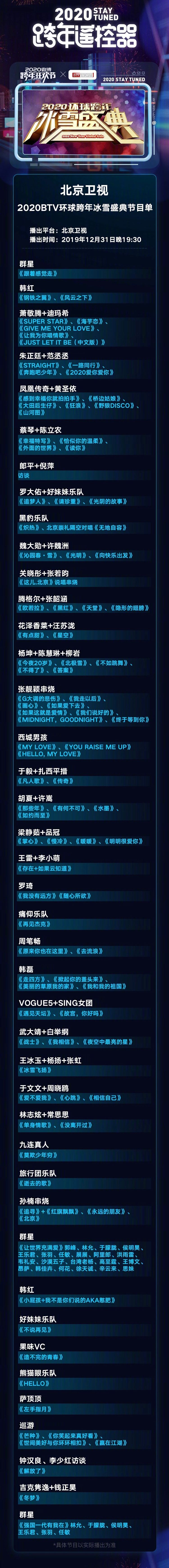 2020各大卫视跨年晚会节目单出炉，换台指南看这里！