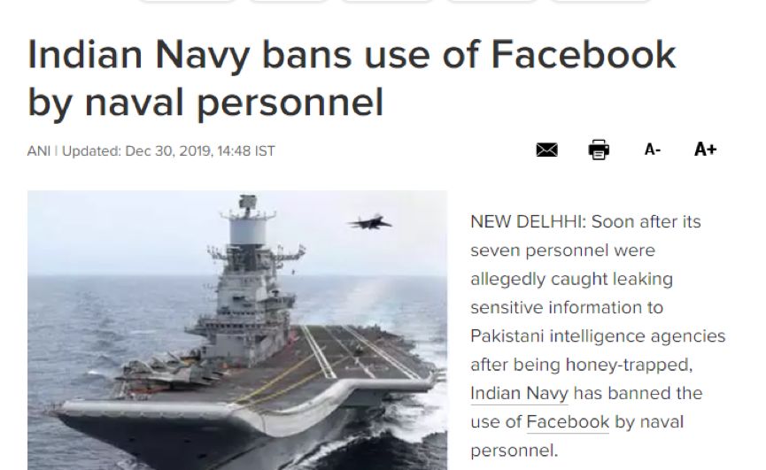 印度海军侦破＂间谍案＂ 11名士兵被巴方＂色诱