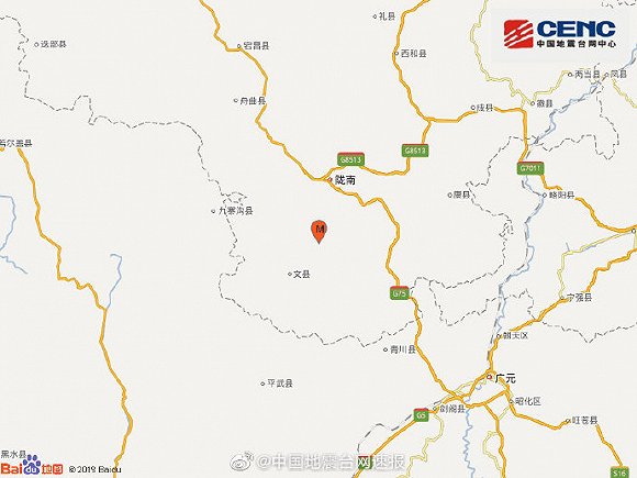 甘肃陇南市文县发生3.1级地震，震源深度12千米