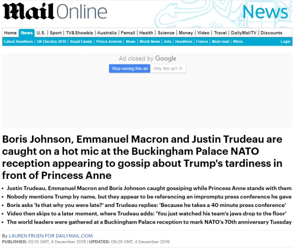 英媒曝光:特鲁多约翰逊马克龙私下“调侃”特朗