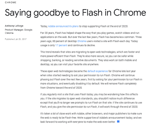 谷歌发布告别Flash的文章