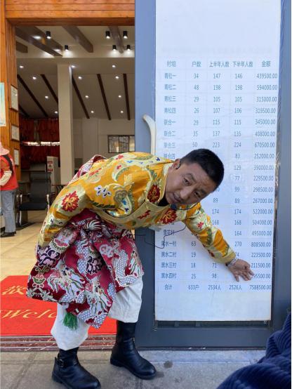 杨红光介绍甲子村分红公示情况(宋春燕 摄)