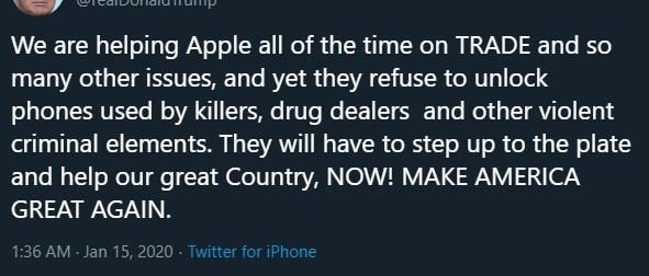 美国总统用iPhone呼吁:苹果应帮助当局解锁手机