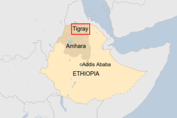 埃塞俄比亚地理位置图红框处为提格雷地区