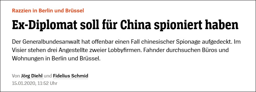 《明镜》周刊首发报道:前外交官疑似为“中国间谍”