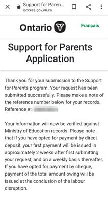  图为安省教育局给予递交补贴申请的家长的回复邮件