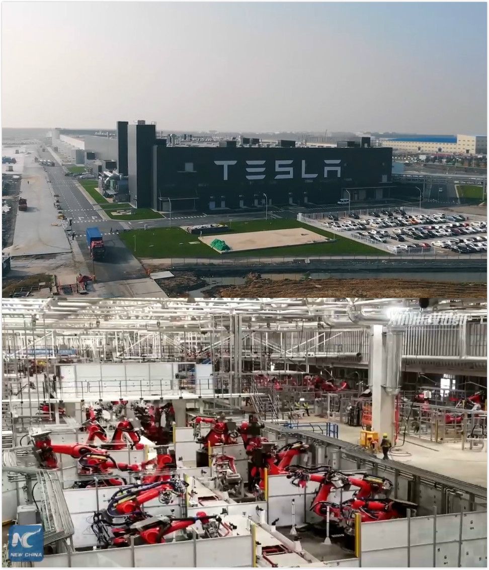  （特斯拉上海超级工厂，新华社报道截图。）