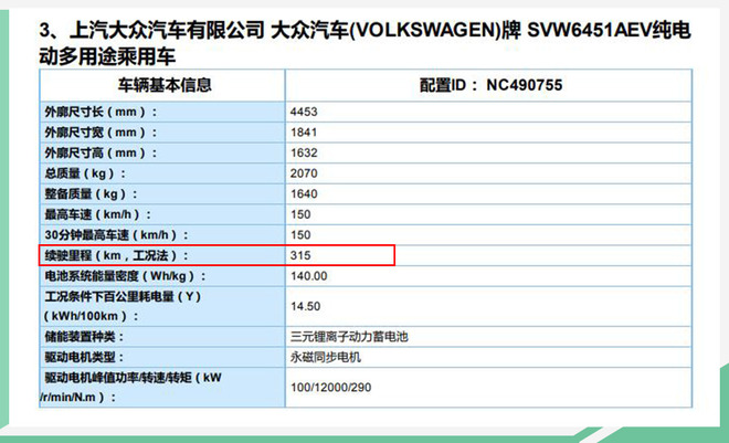 上汽大众途岳纯电2020年上市,综合续航315km