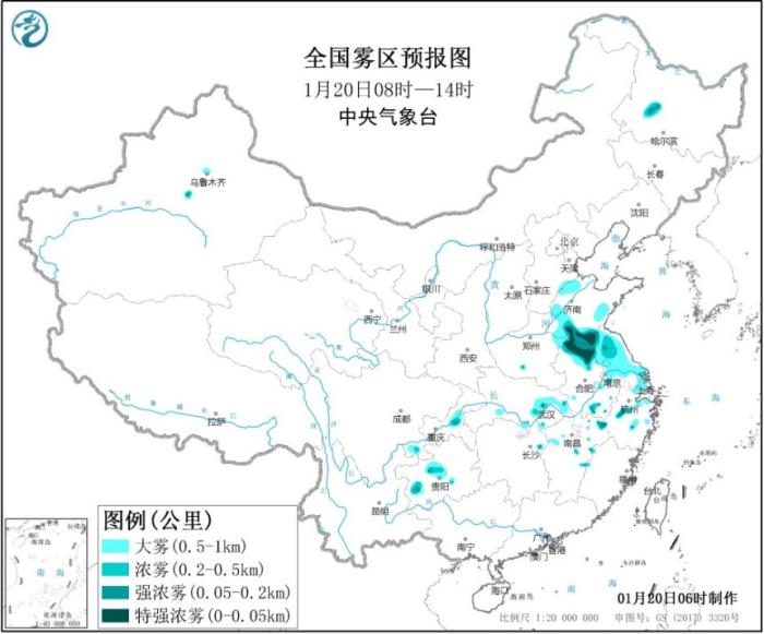 大雾黄色预警继续发布 山东江苏部分地区有强浓