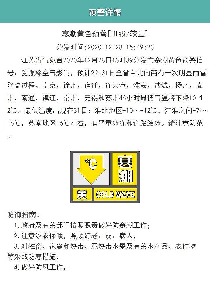 江苏省气象台发布冷黄波预警信号，许多地方迎来强风，凉爽和冻雪|江苏省|雨雪|徐州市_新浪网