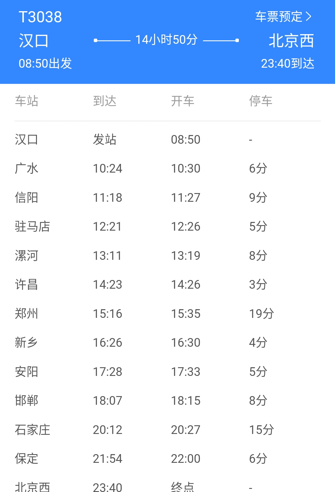 T3038次列车时刻表,目前该车次已停运。网页截图