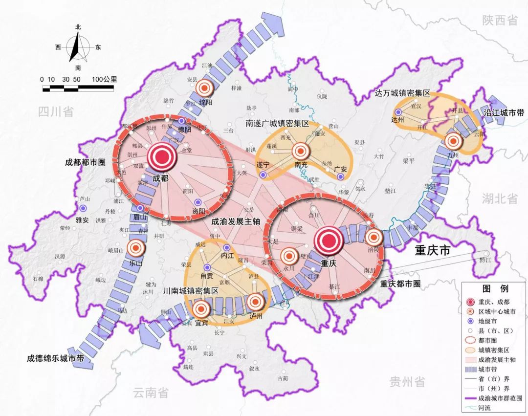 成渝区域格局示意图 图片来源:《成渝城市群发展规划》