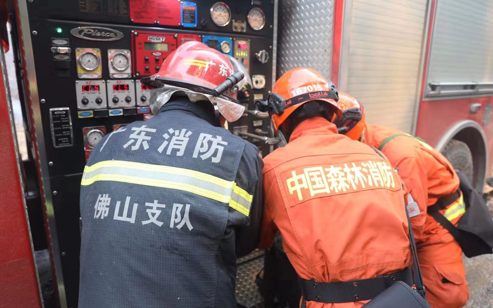 2019年12月5日,丛林消防和佛山本地消防支队协力扑救凌云山下三角塘水库四周山火。应急管理部供图