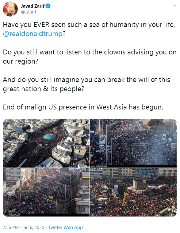 伊朗外长@特朗普：你一生中见过这样的人山人海