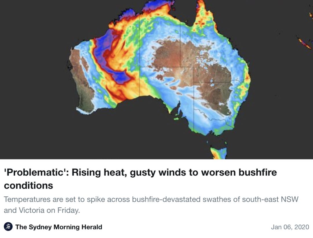 当地时间1月6日，《悉尼先驱晨报》分享气象变化图。/ 推特截图