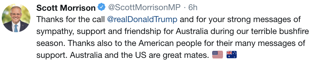  澳大利亚总理斯科特·莫里森发表推特。/ 推特截图