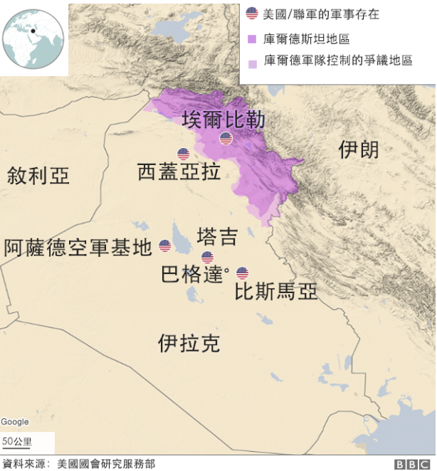 △被袭击的美军基地位置 图片来源:BBC