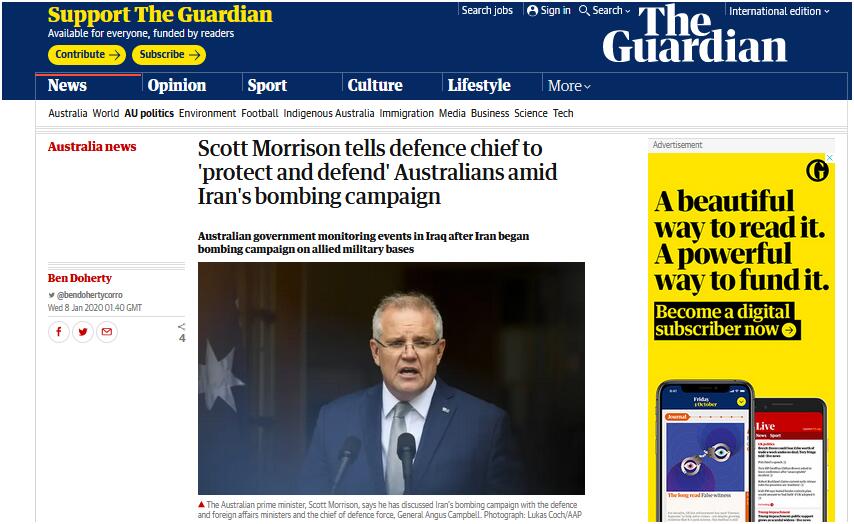 澳总理:采取一切必要行动保护澳在伊拉克人员安
