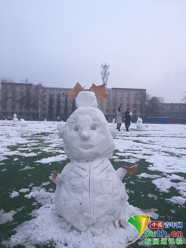 图为河北大学学生堆的雪人。河北大学供图