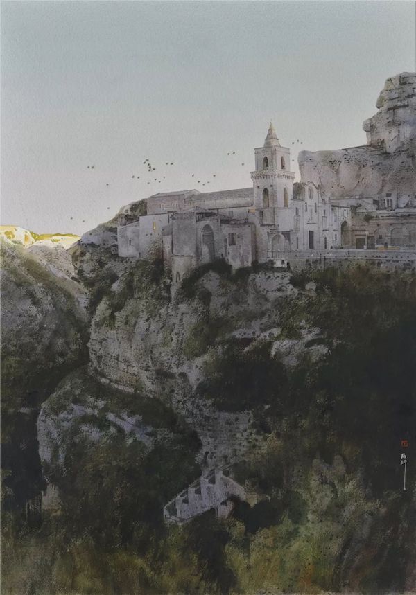 《夕陽下的馬泰拉 一》 劉壽祥 紙本水彩 106×76cm 2018年