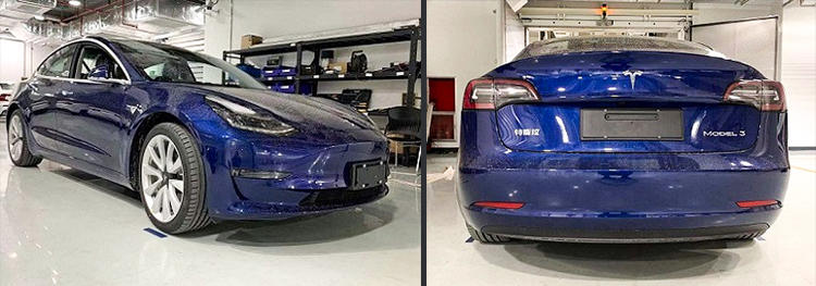 该车的最高时速为 225 km/h,与进口 Model 3 长续航后驱版吻合;