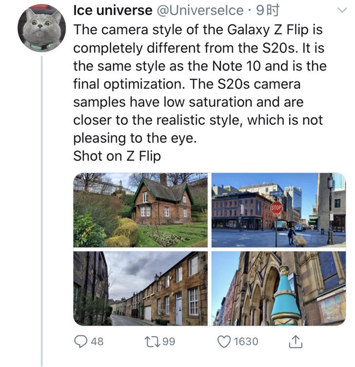 三星GalaxyZFlip相机实拍曝光与S20系列风格不同