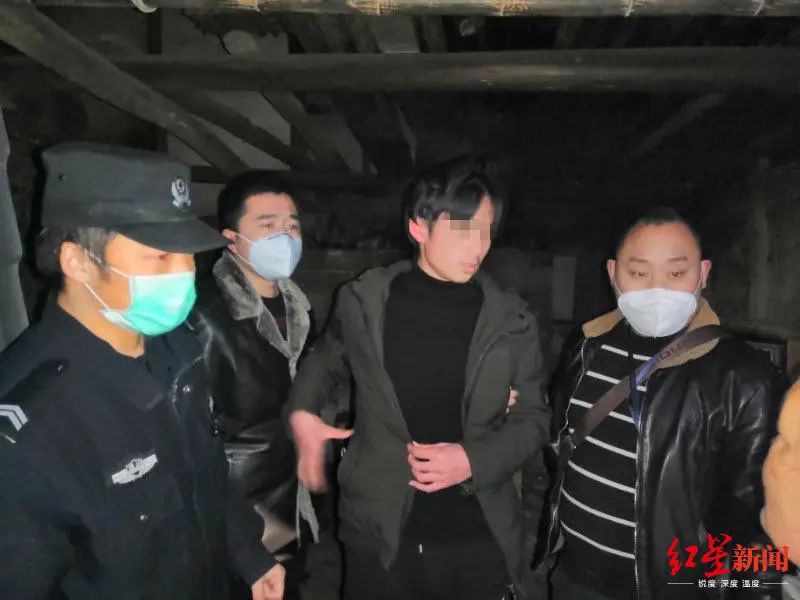 ↑嫌疑人躲進(jìn)豬圈被擒獲