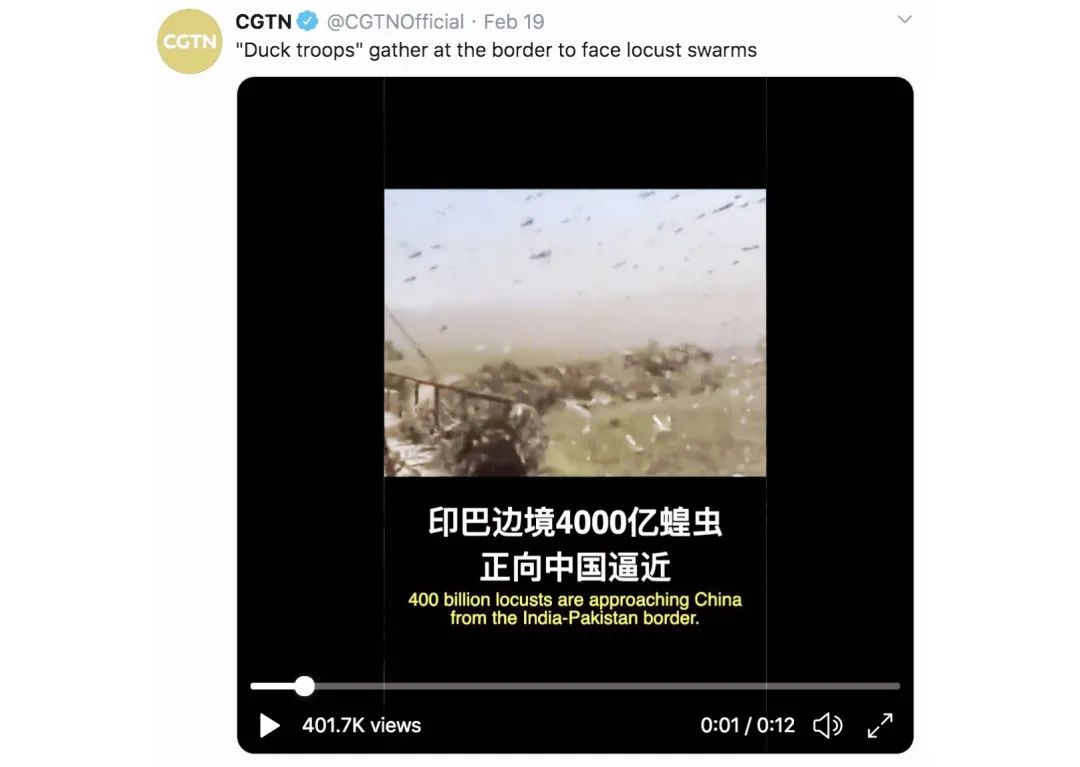 CGTN报道截图。/ 推特