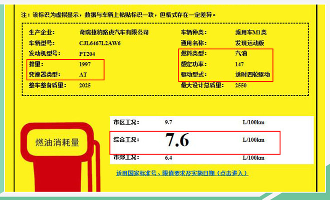 路虎发现运动版搭2.0T发动机 百公里油耗7.6升