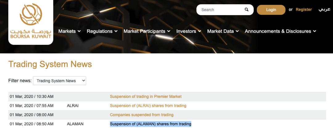 图片来源：科威特证券交易所官网