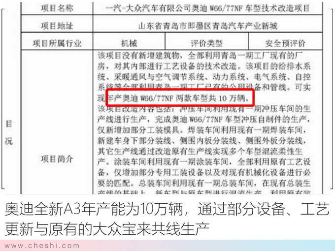 奥迪新A3将上市/年产10万辆 与大众宝来共线生产
