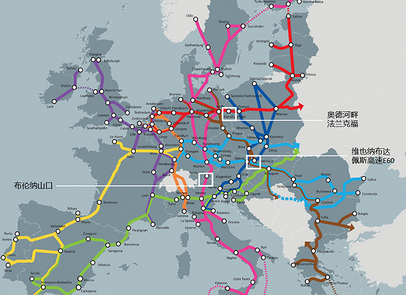 目前三个拥堵状况最为严重的路段分别是德波边境的法兰克福、奥地利匈牙利边境以及布伦纳山口。三处路段分别是德法两大欧盟核心区域通往波罗的海三国、巴尔干半岛和亚平宁半岛的主要陆路枢纽。图源：EU