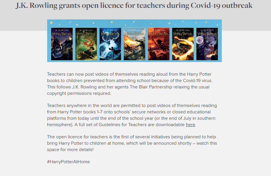 Jk罗琳为全球教师授权免费使用 哈利波特 供线上教学 手机新浪网