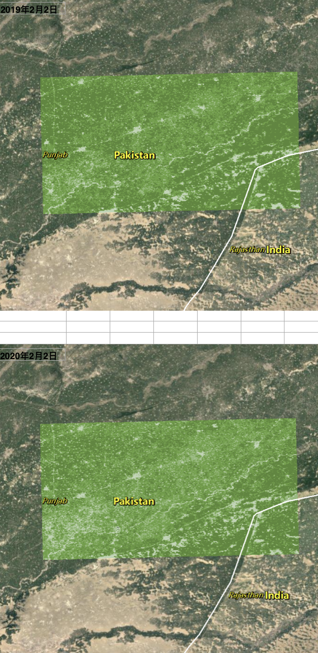 旁遮普省中部2019年2月2日、2020年2月2日卫星影像图