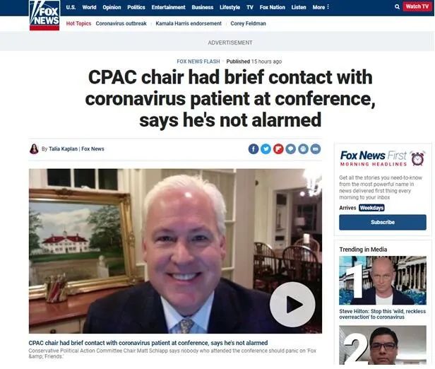 美媒：和特朗普握过手的人刚刚确认接触过确诊病例…