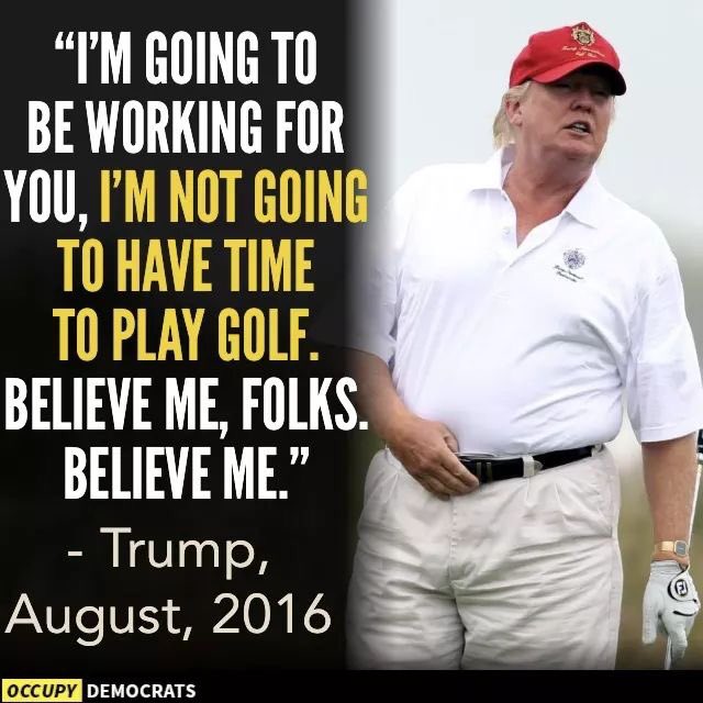 疫情严峻特朗普去打高尔夫了 曾经的誓言遭“挖