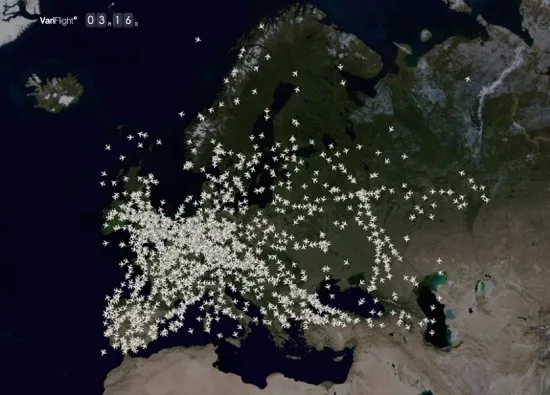 欧洲航班执行轨迹（3月16日，欧洲疫情发展初期）图片来源：飞友科技Airsavvi