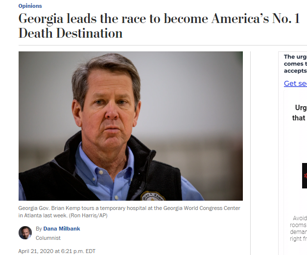 △《华盛顿邮报》批评佐治亚州正在成为美国的头号“死亡之地”