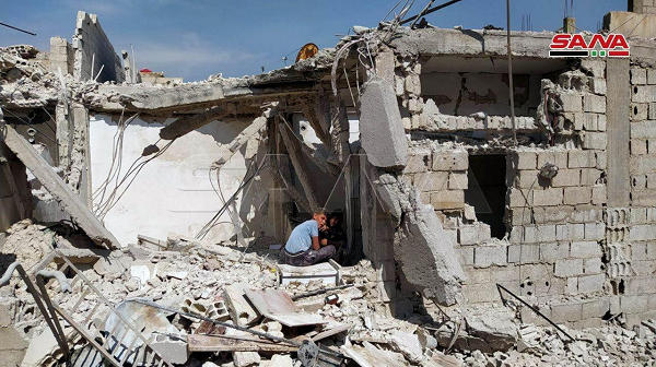 △被以色列27日空袭摧毁的居民住宅 来自于叙利亚国家通讯社