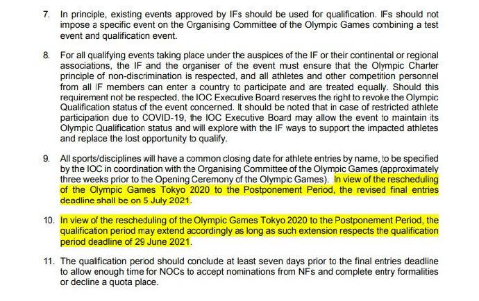 东京奥运资格赛截止日期确定：2021年6月29日前完成