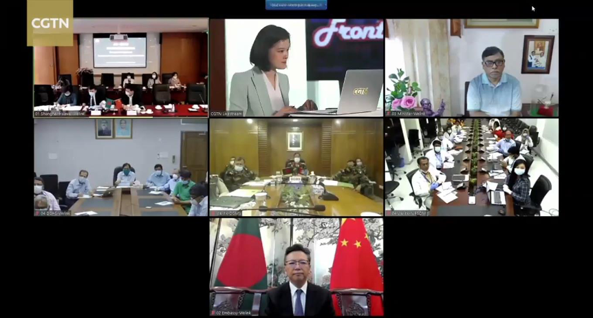 △中国、孟加拉国代表通过视频集会交换抗击疫情经验